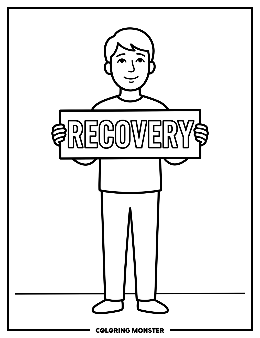 Person Holding 'Recovery' Sign Coloring Page