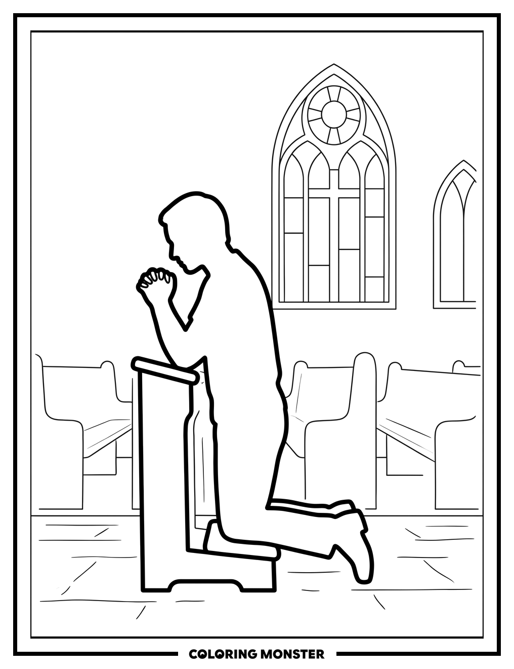 Person Kneeling in Church Coloring Page