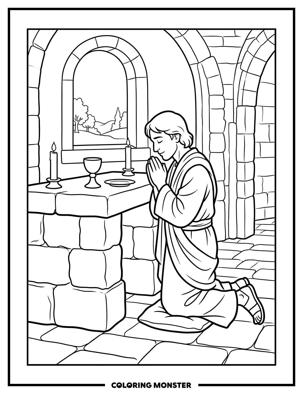 Person Kneeling in Prayer Coloring Page
