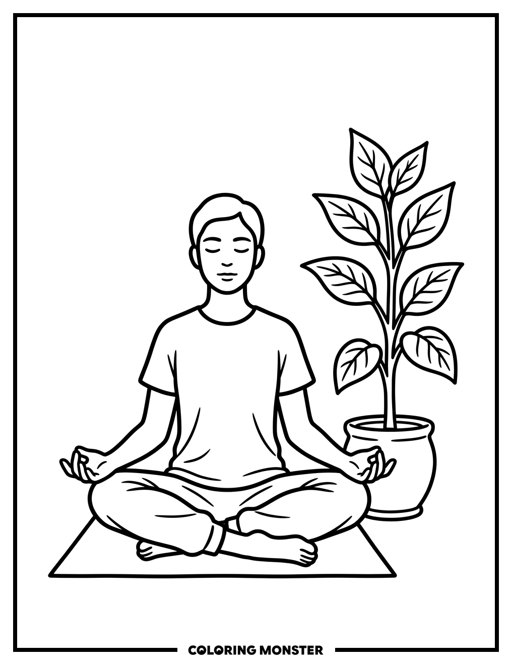 Person Meditating Beside A Plant Coloring Page