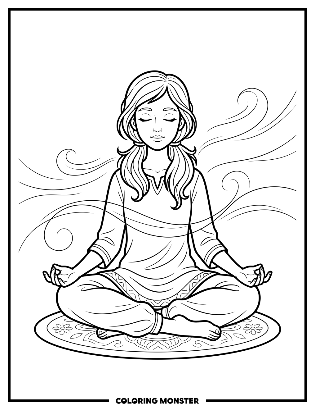 Person Meditating in a Gentle Breeze Coloring Page