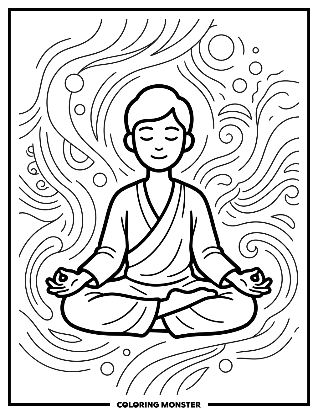 Person Meditating in Calm Serenity Coloring Page