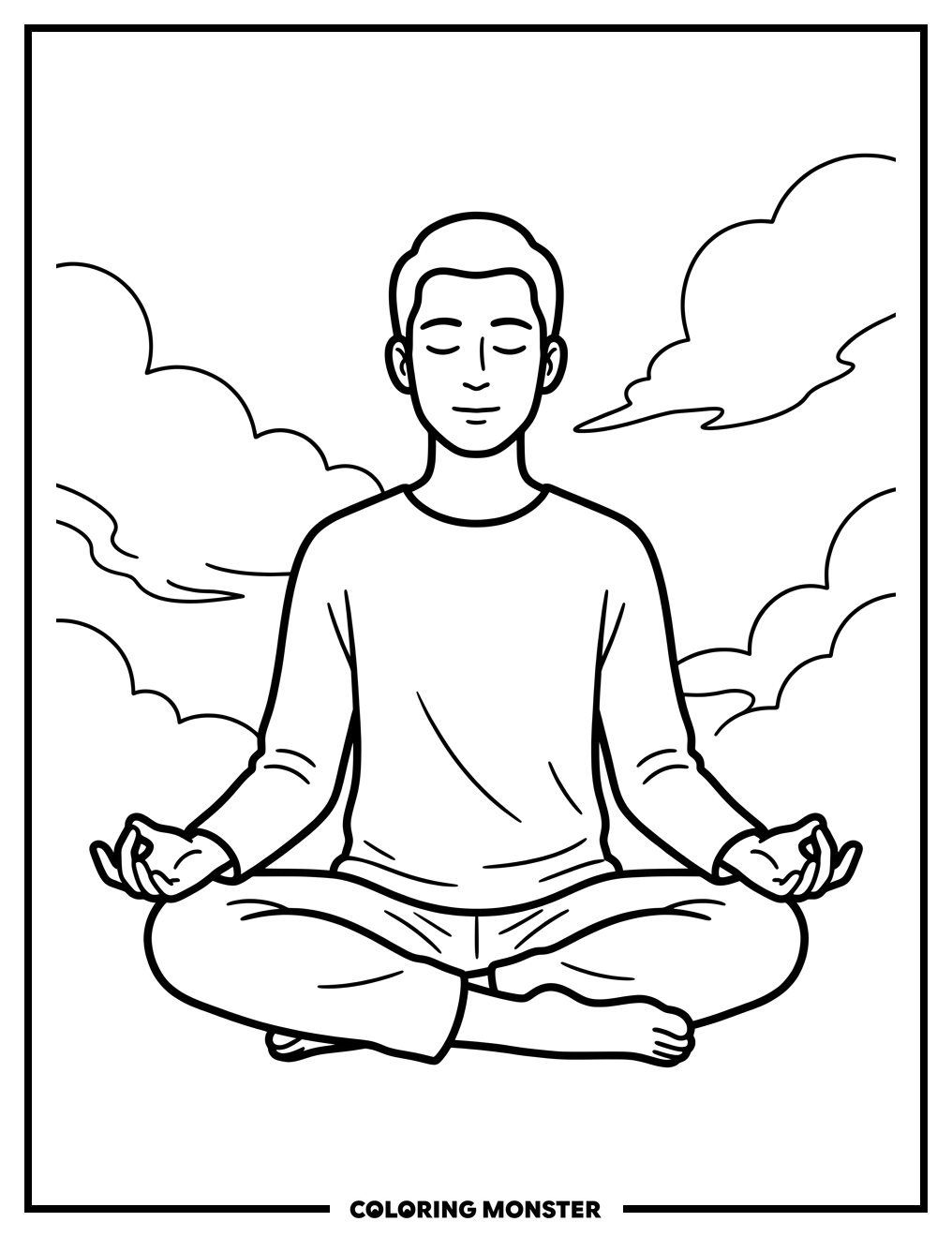 Person Meditating in Lotus Pose Coloring Page