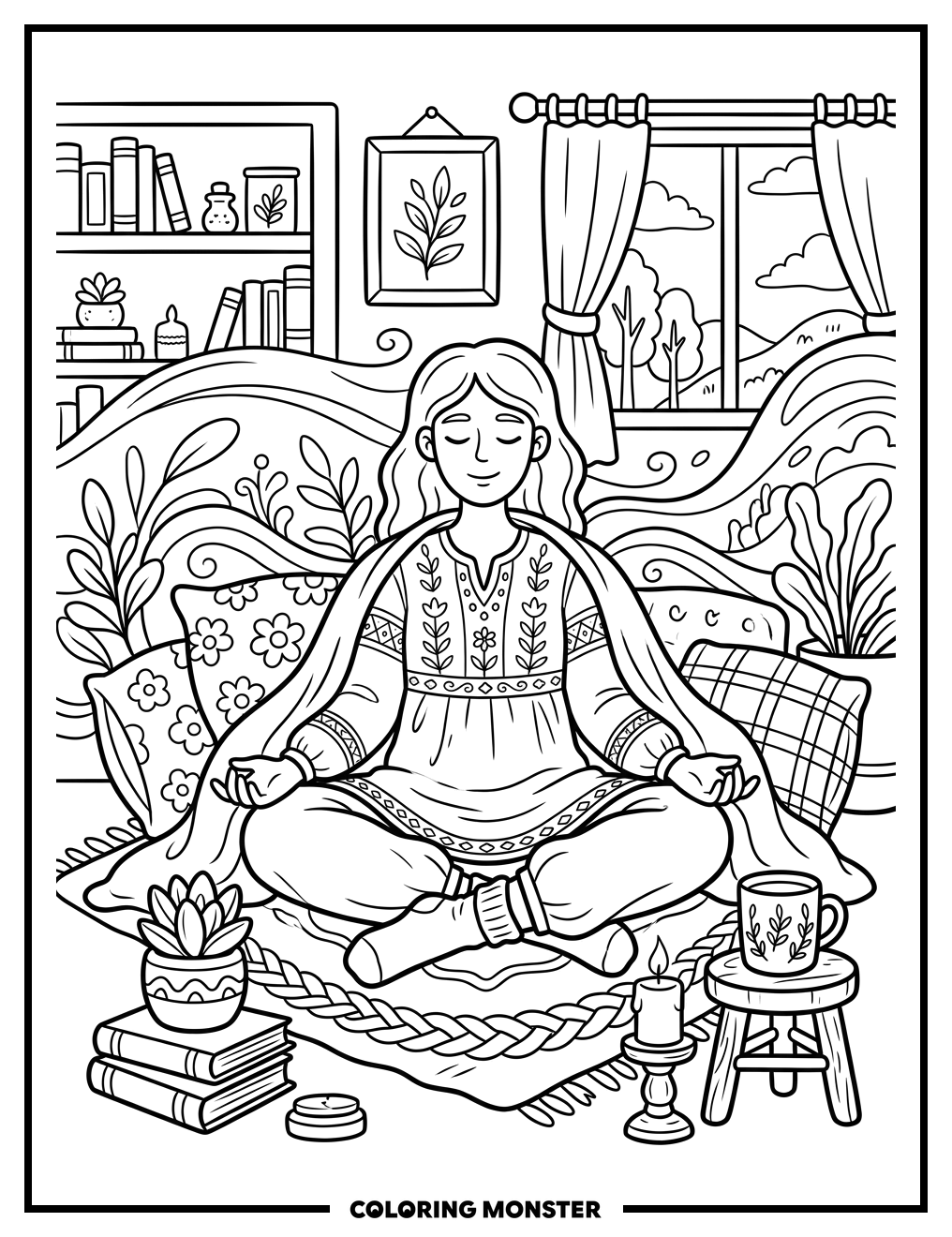 Person Meditating Peacefully Coloring Page