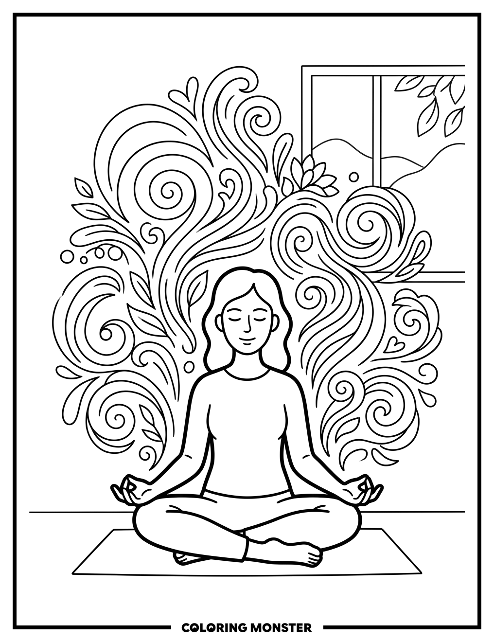 Person Meditating With Positive Thoughts Coloring Page