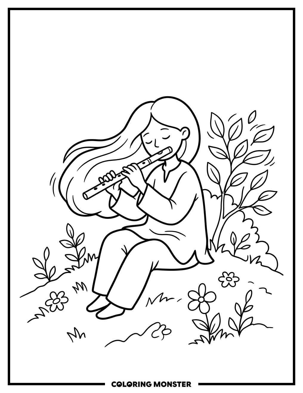 Person Playing a Flute Coloring Page