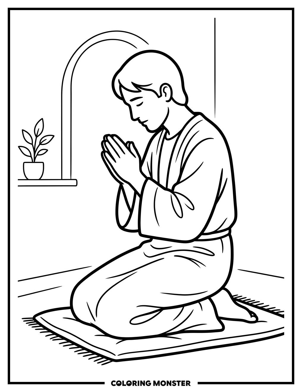 Person Praying in Peaceful Light Coloring Page