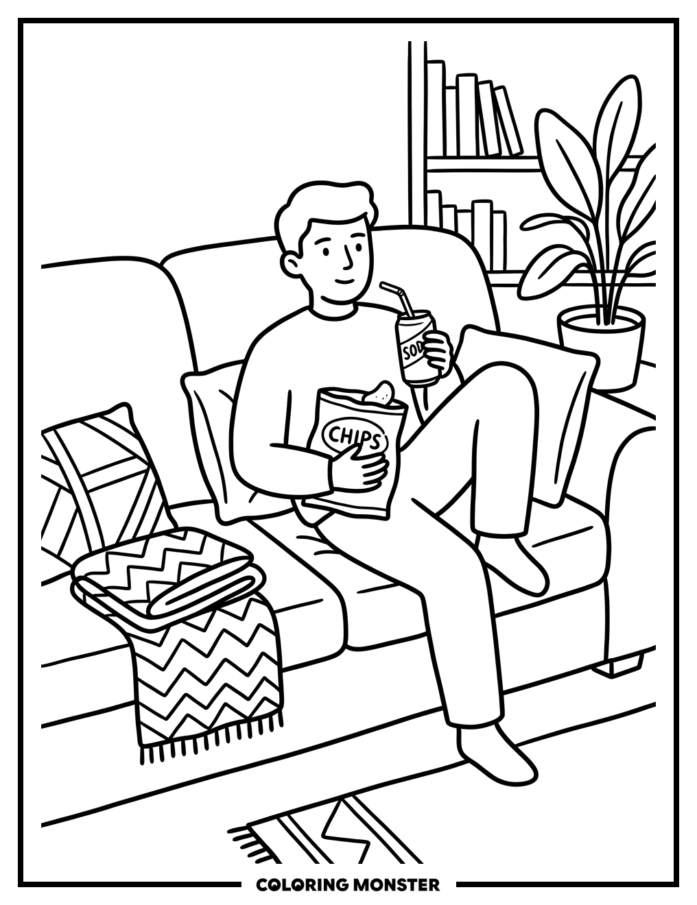 Person Relaxing on Couch Coloring Page