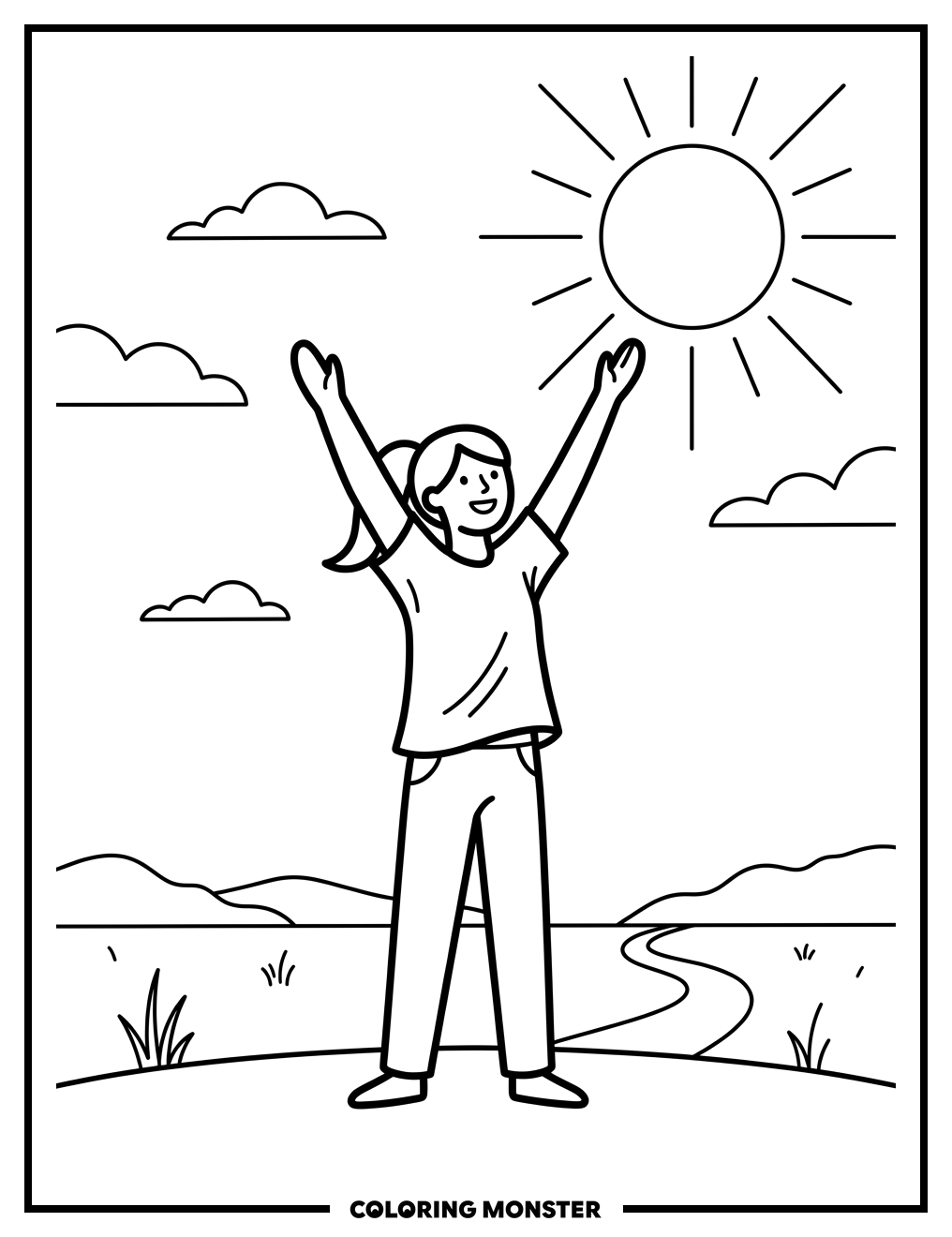 Person Stretching Arms Up Coloring Page