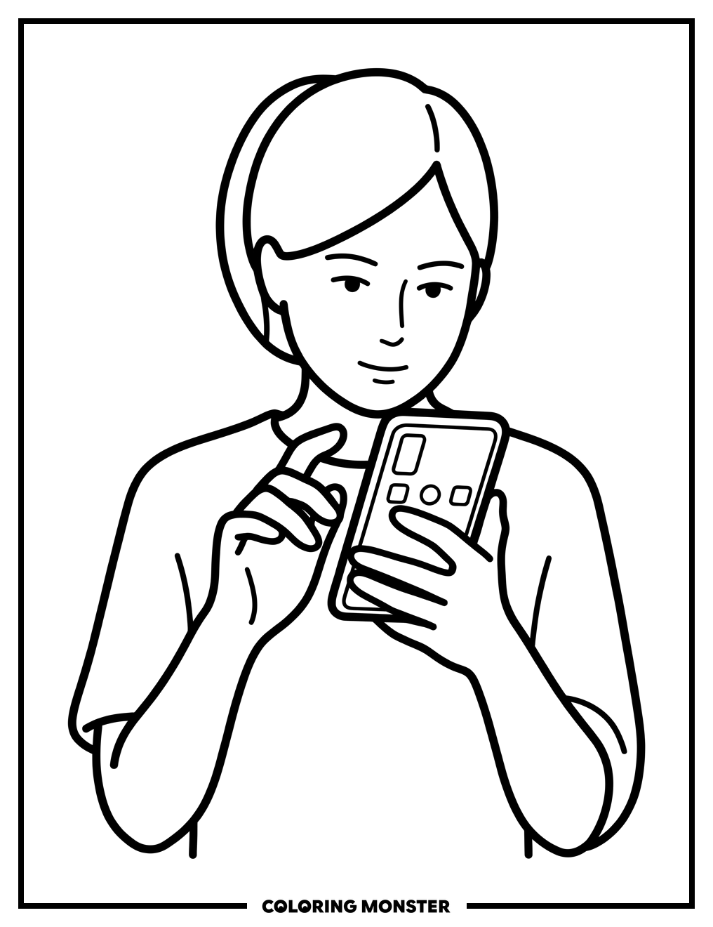 Person Typing on Smartphone Coloring Page