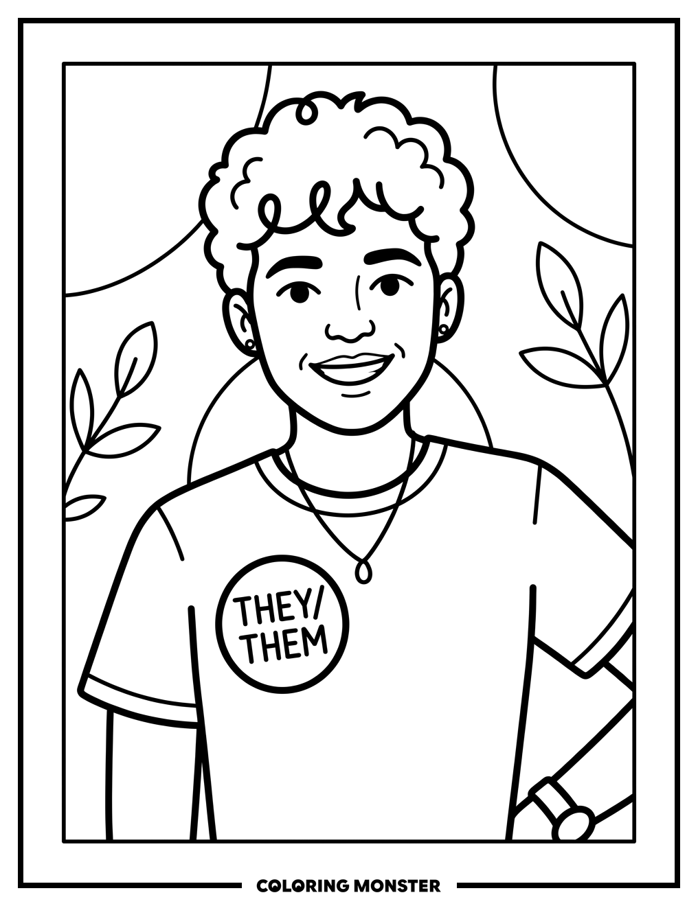 Person Wearing Pronoun Pin Coloring Page