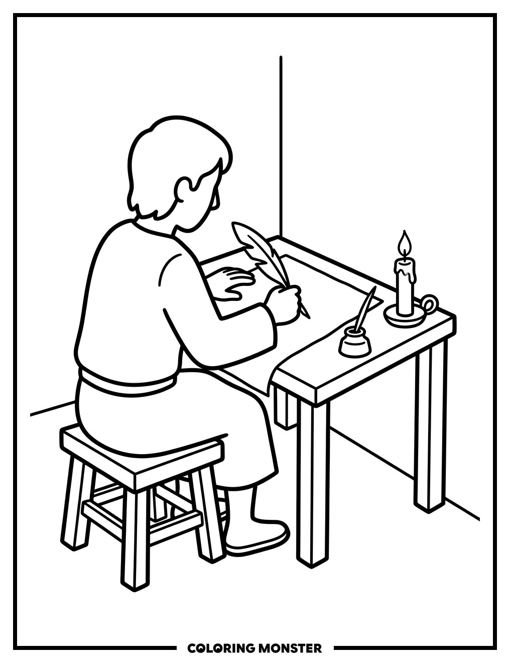 Person Writing With Quill Coloring Page