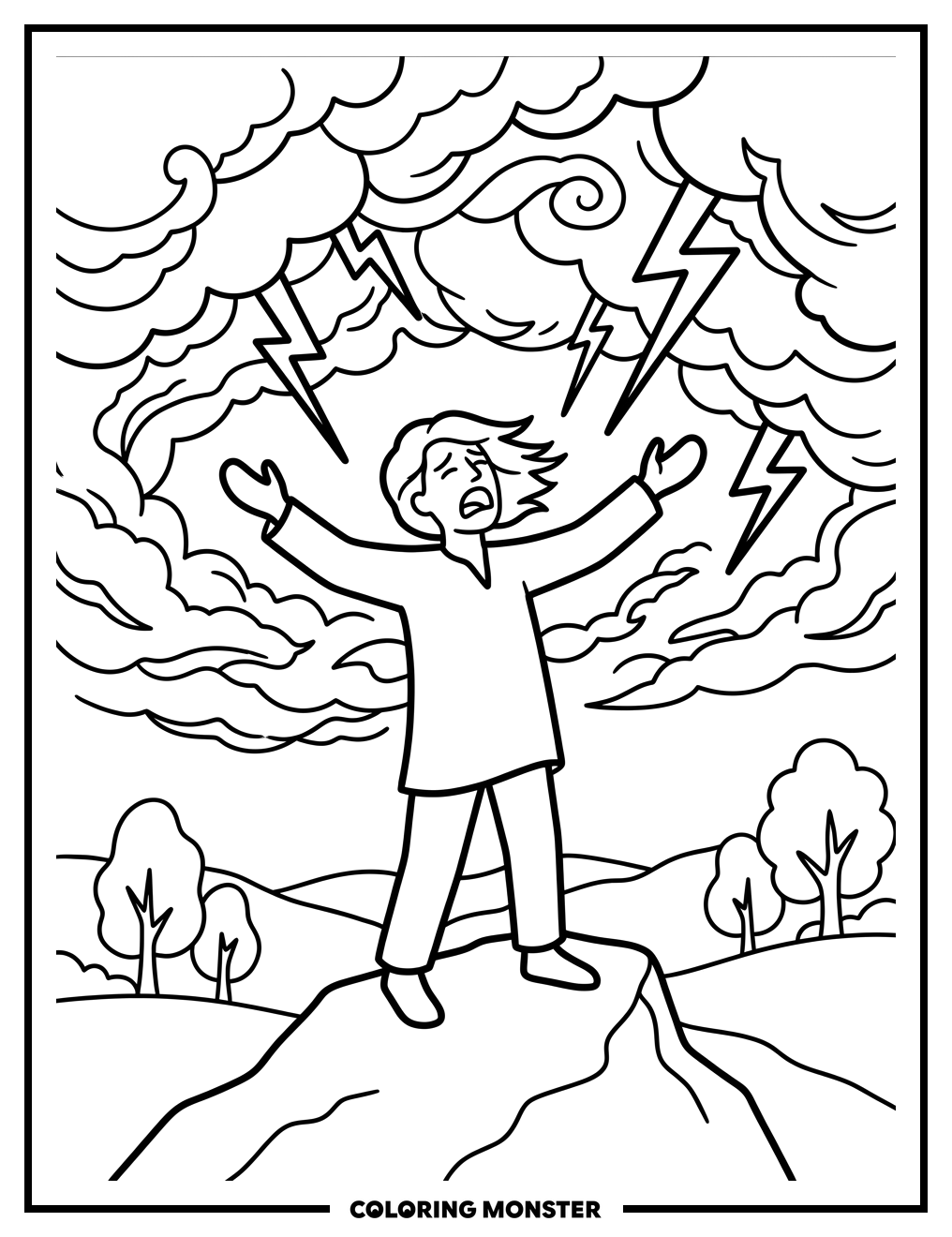 Person Yelling at Storm Coloring Page
