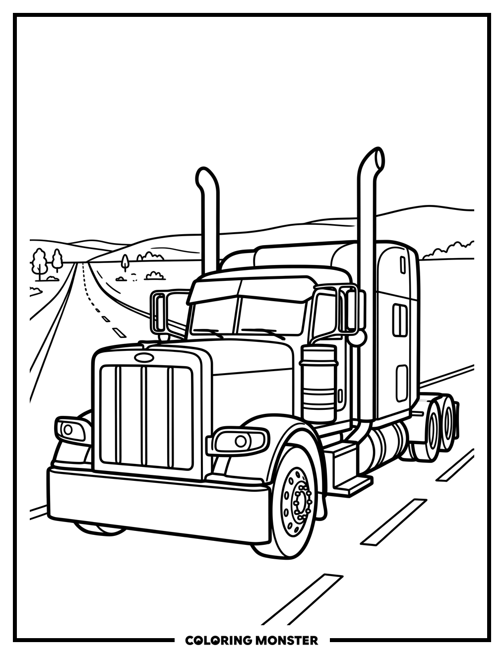 Peterbilt 379 Semi-Truck Coloring Page