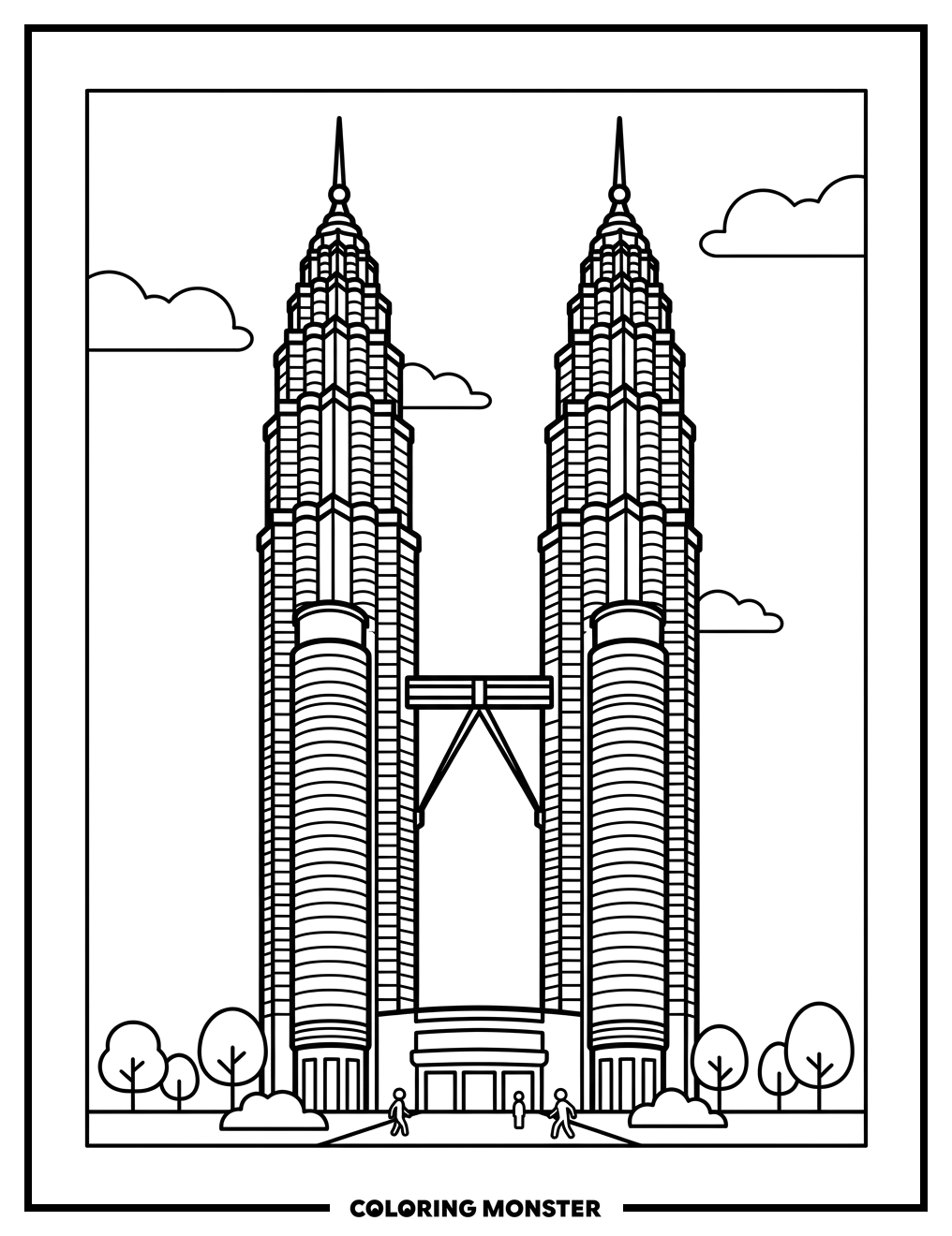 Petronas Towers With Skybridges Coloring Page