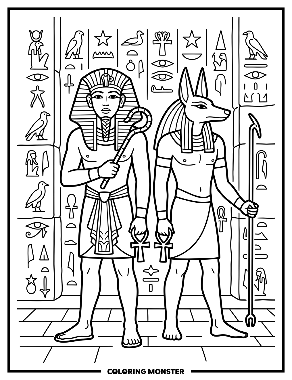 Pharaoh and Anubis in Egypt Coloring Page