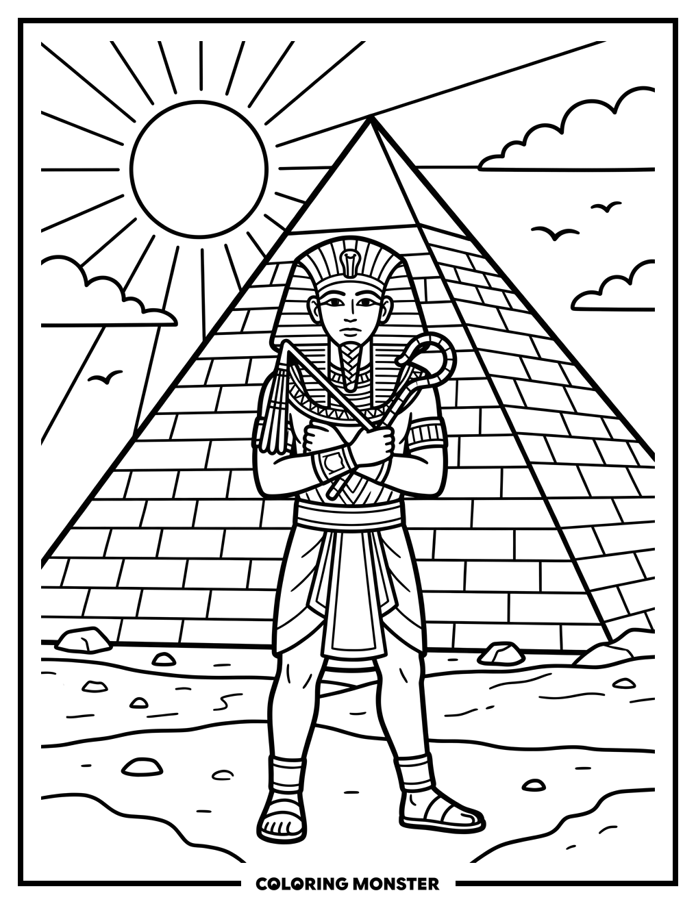 Pharaoh Before Pyramid Coloring Page