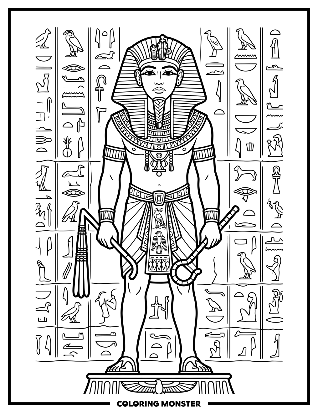 Pharaoh in Nemes Headdress Coloring Page