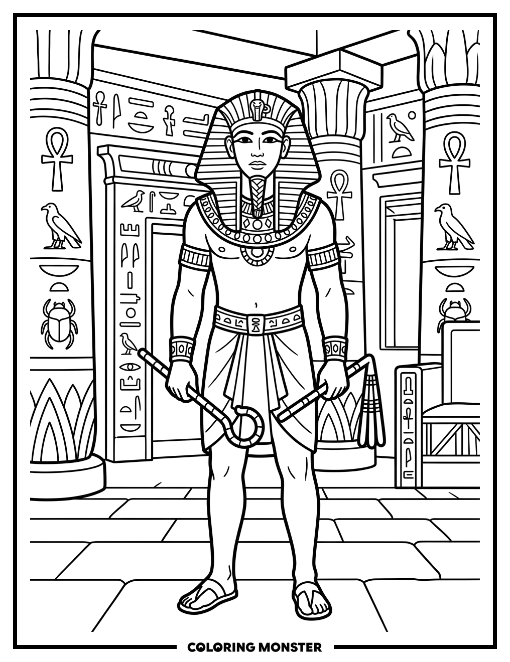 Pharaoh Joseph with Crook and Flail Coloring Page