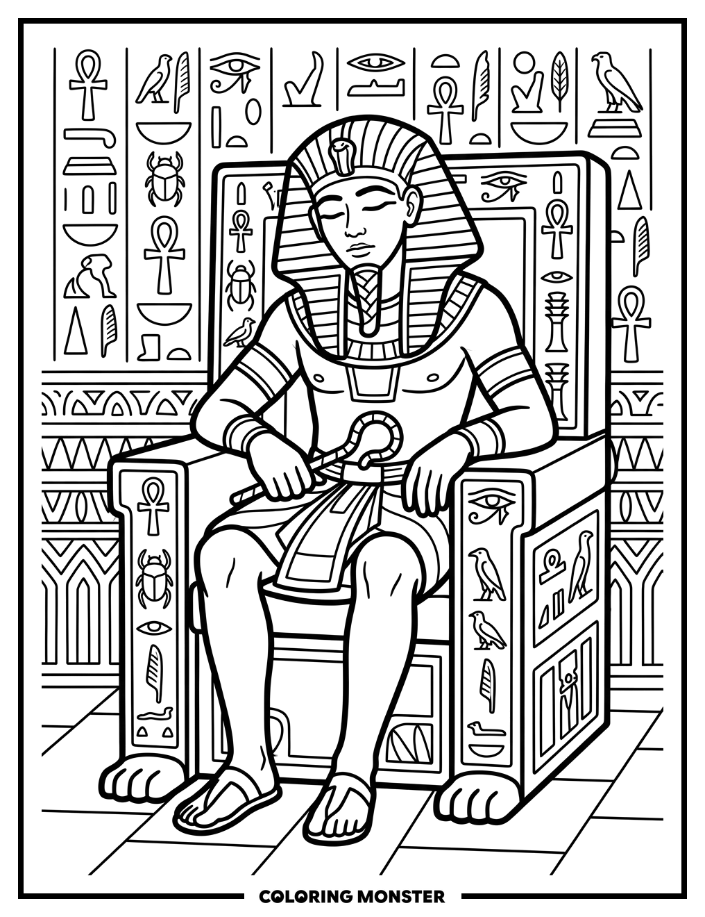 Pharaoh Sleeping on Ornate Throne Coloring Page