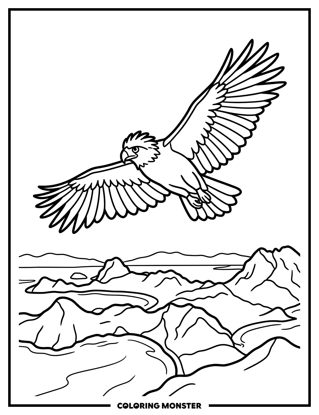 Philippine Eagle Soaring Over Islands Coloring Page