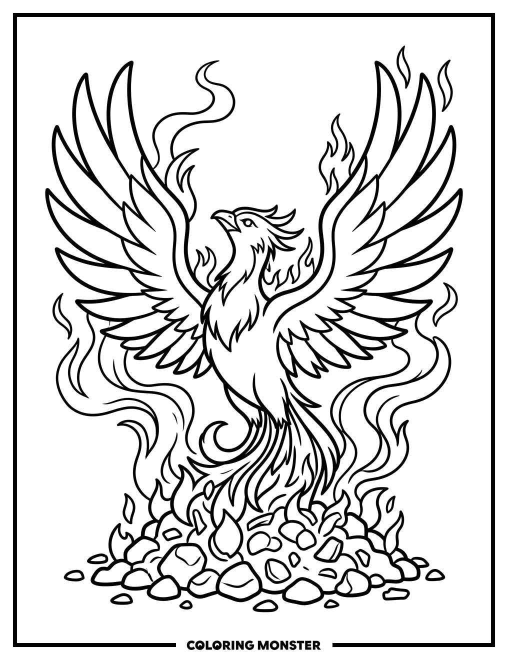 Phoenix Rising from Embers Coloring Page