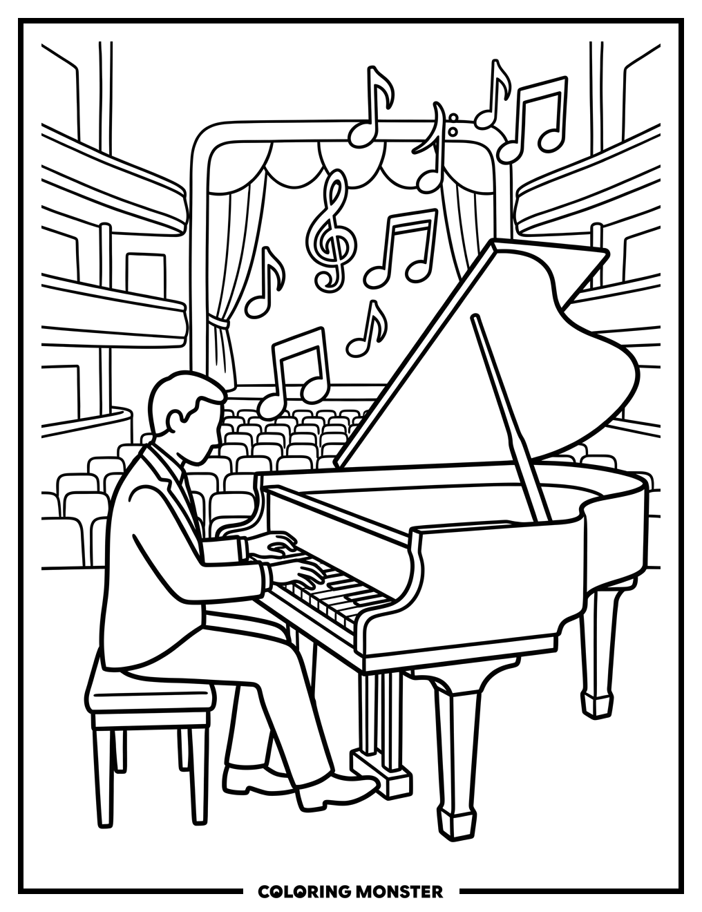 Pianist in Concert Hall Coloring Page