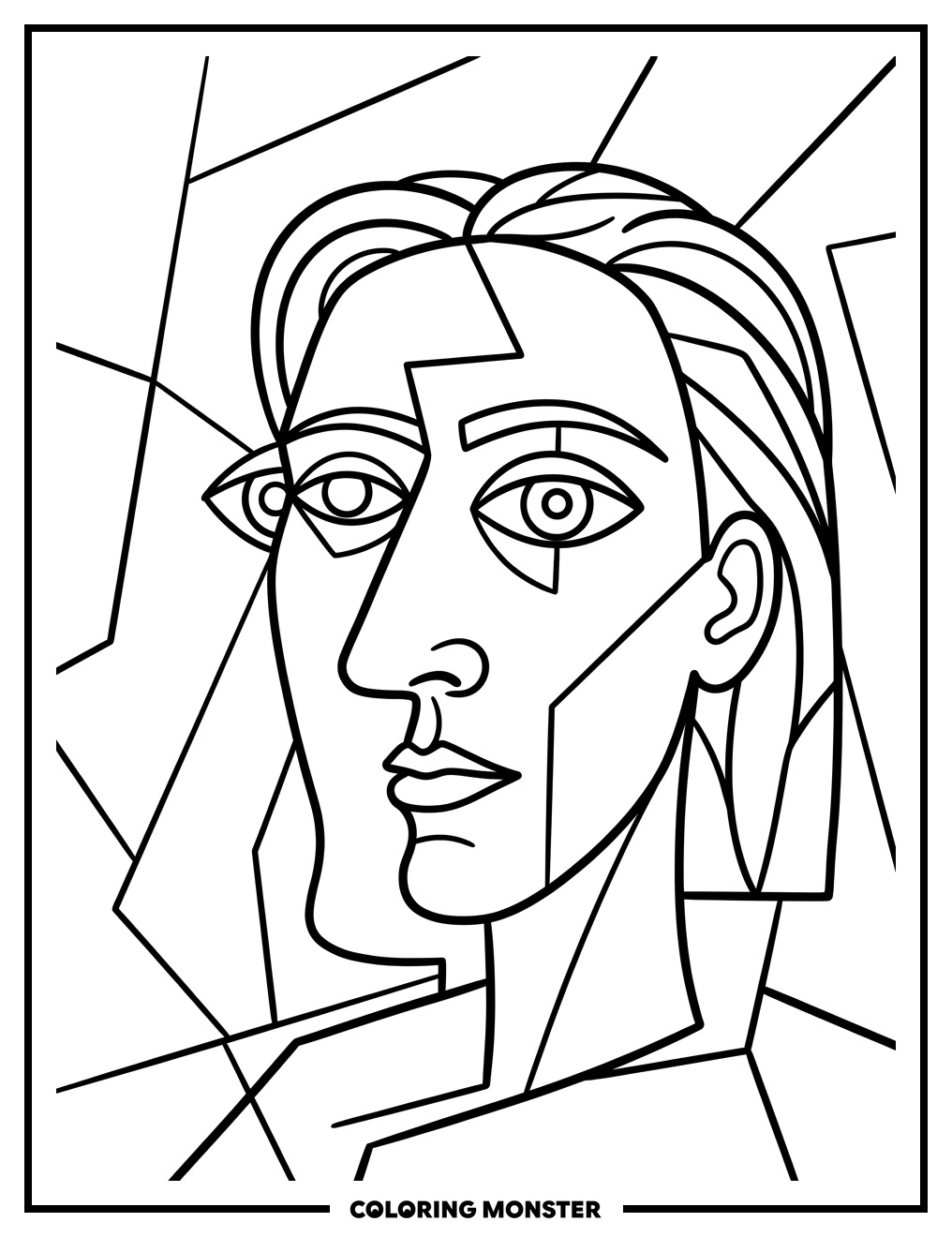 Picasso Style Cubist Self-Portrait Coloring Page