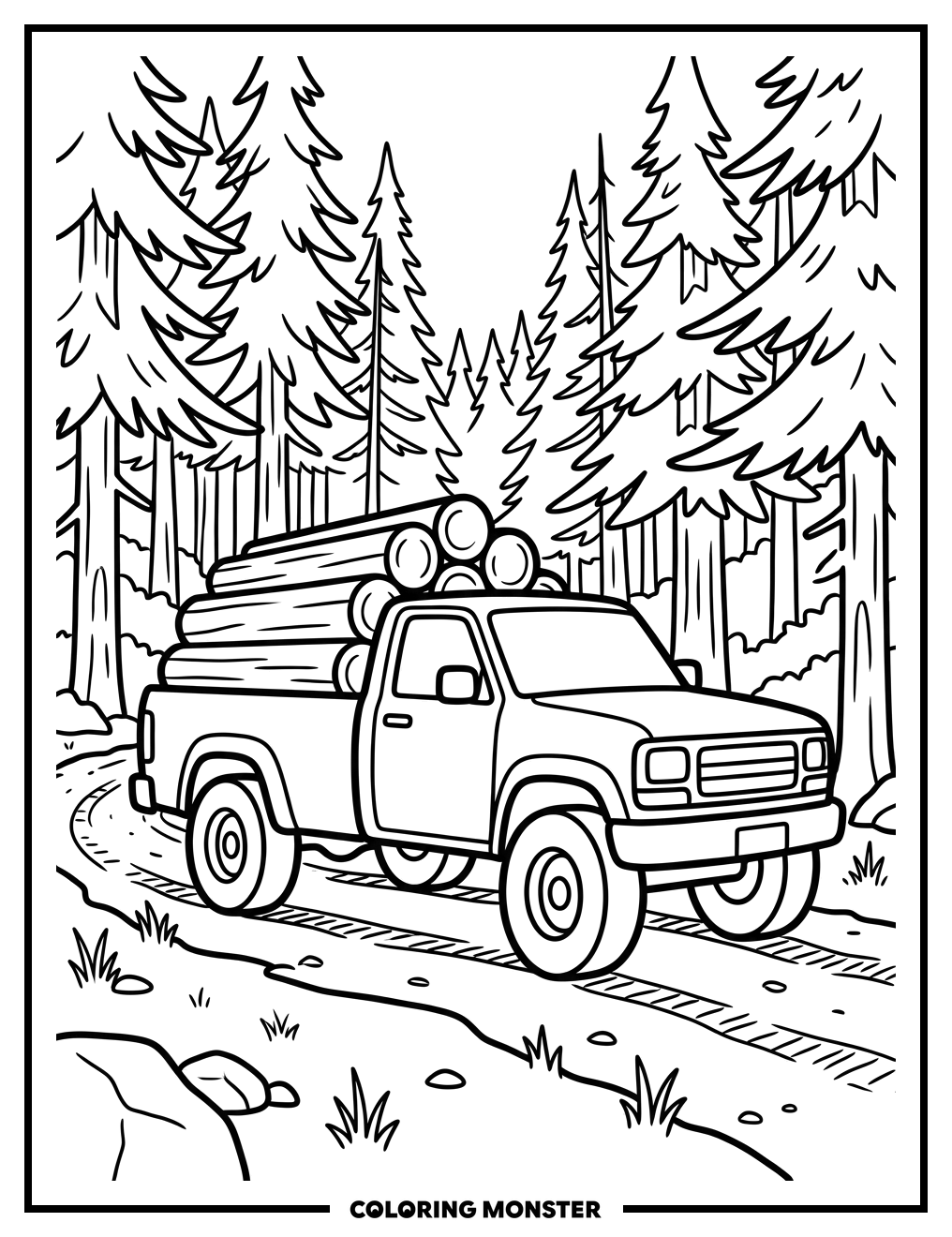 Pickup Truck Full Of Logs Coloring Page