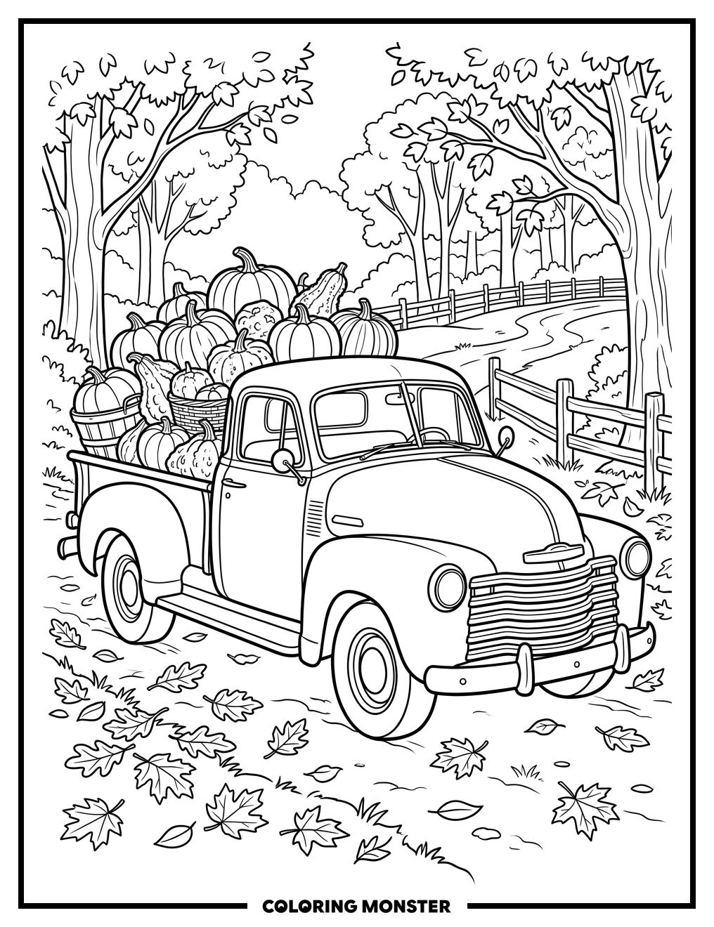 Pickup Truck Full Of Pumpkins Coloring Page