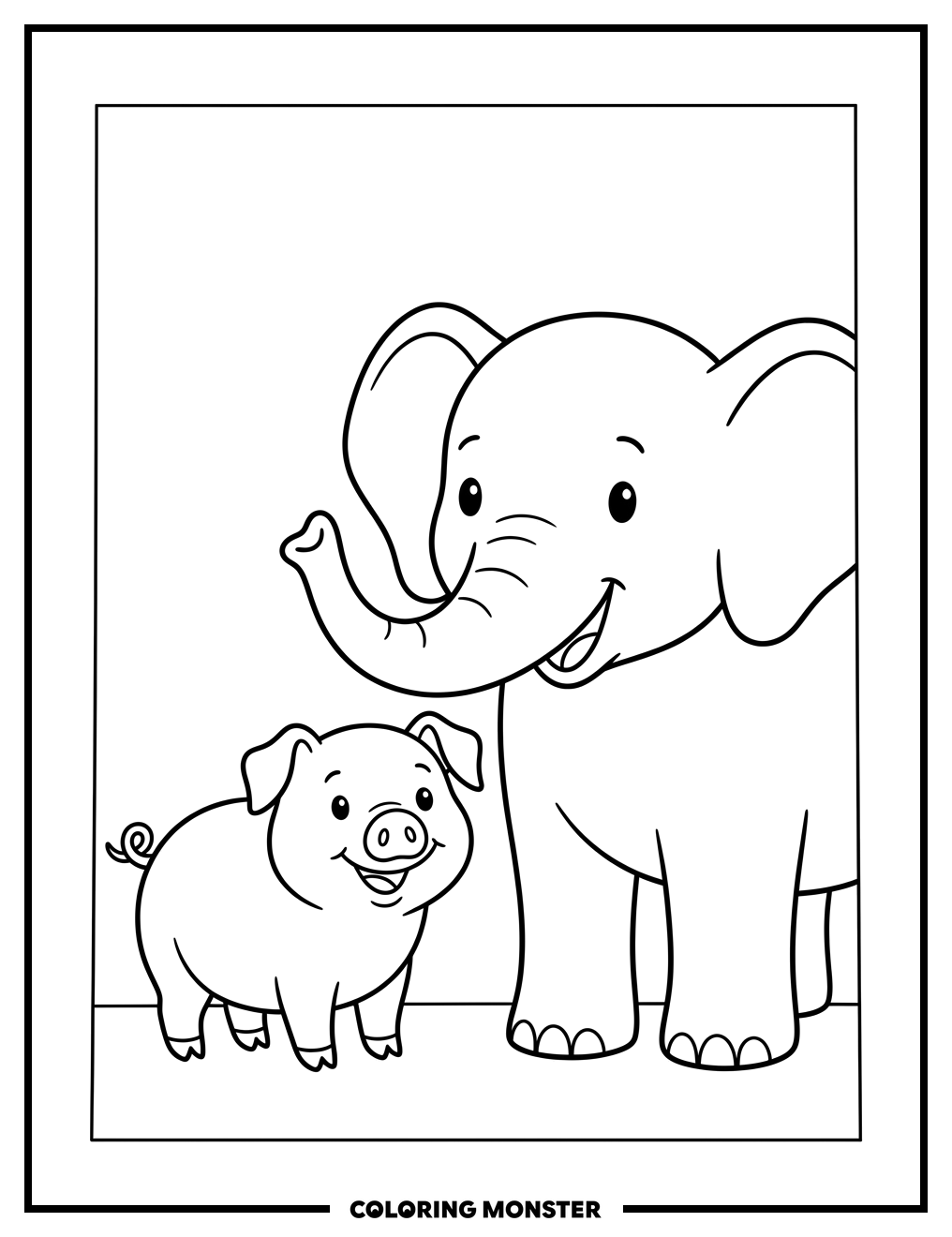 Pig and Elephant Friends Coloring Page