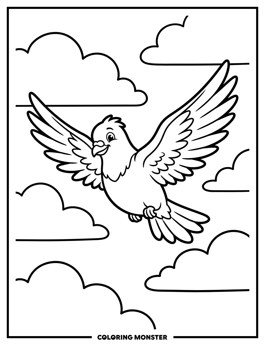 Pigeon Flying Through Clouds Coloring Page