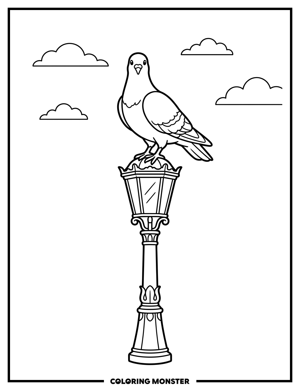 Pigeon on Vintage Lamppost Coloring Page