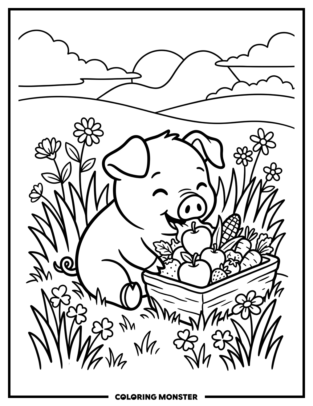 Piglet Eating in the Grass Coloring Page