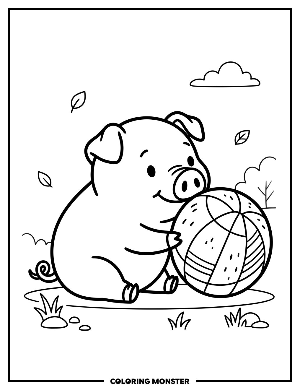 Piglet Plays With Ball Coloring Page