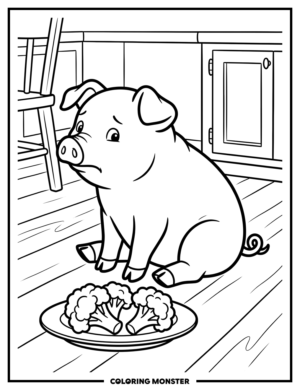Piglet Refusing Broccoli Coloring Page