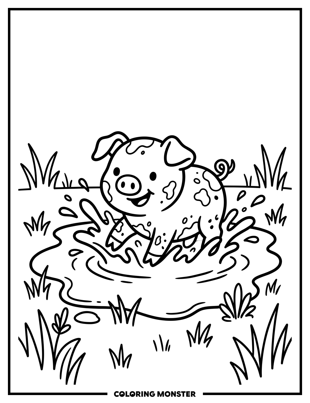 Piglet Splashing in Muddy Puddle Coloring Page