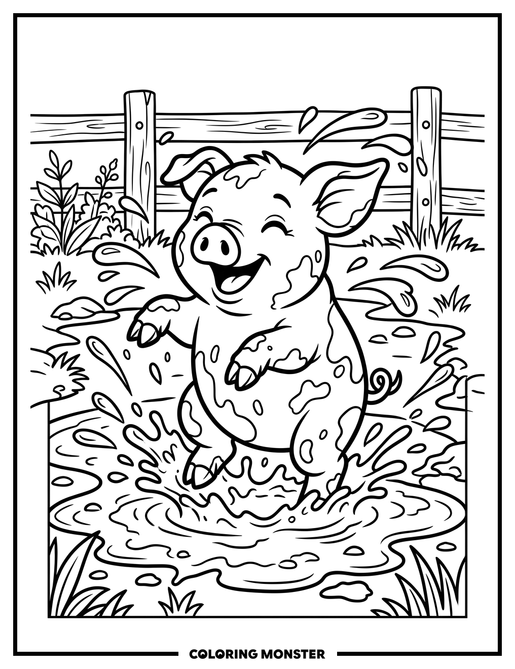 Piglet Splashing in Muddy Puddle Coloring Page