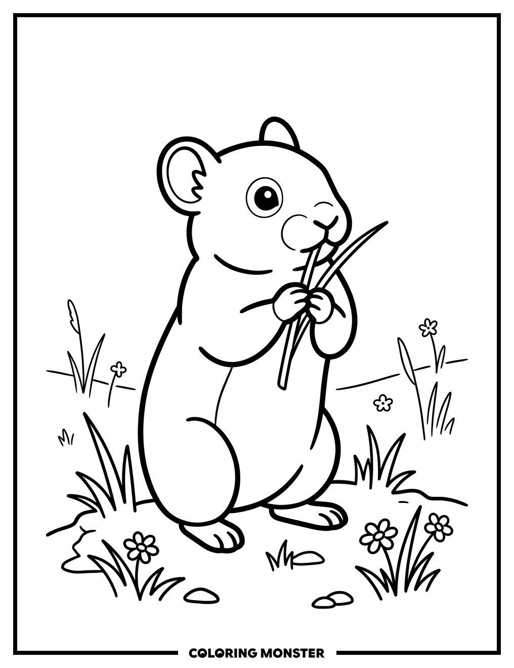 Pika Nibbling Grass in Meadow Coloring Page