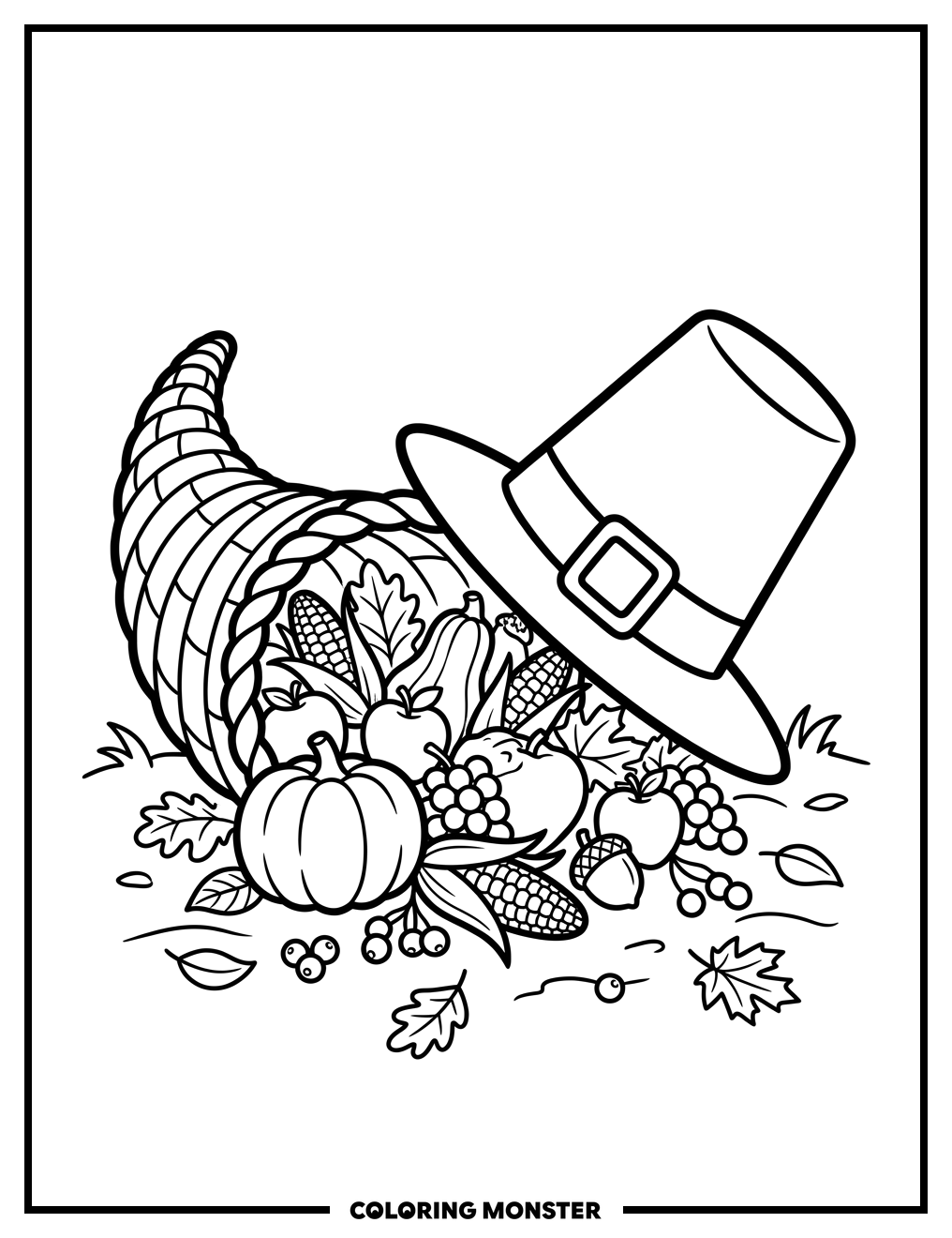 Pilgrim Hat Overflowing with Harvest Coloring Page