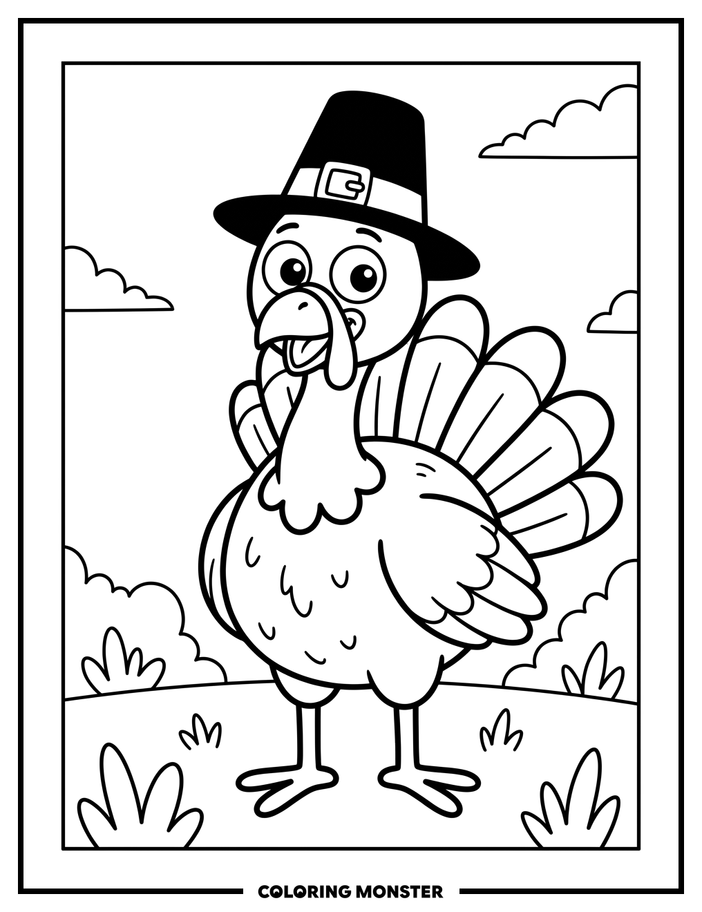 Pilgrim Turkey With Tongue Out Coloring Page