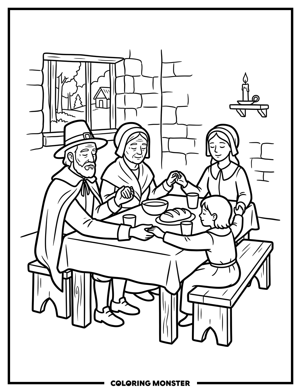 Pilgrims Giving Thanks Coloring Page