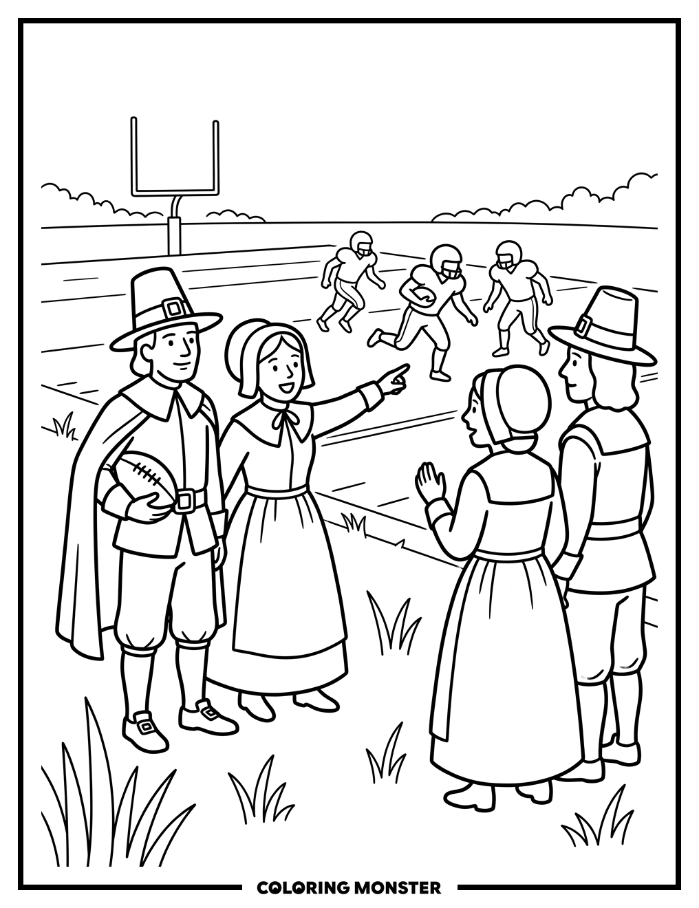 Pilgrims Watch A Football Game Coloring Page