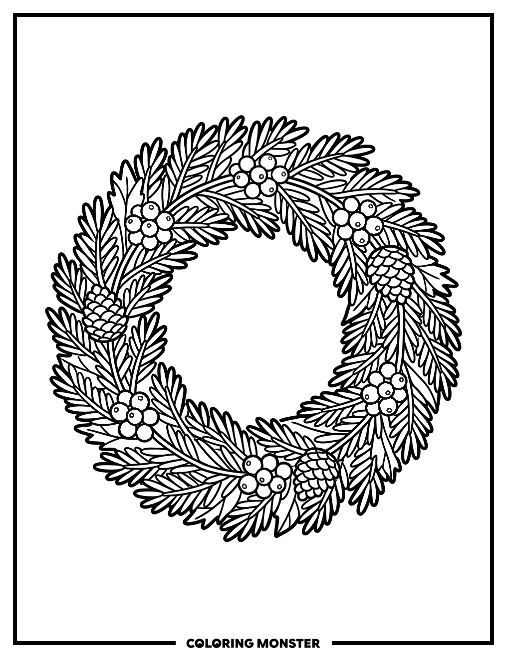 Pine Branch Wreath With Berries Coloring Page