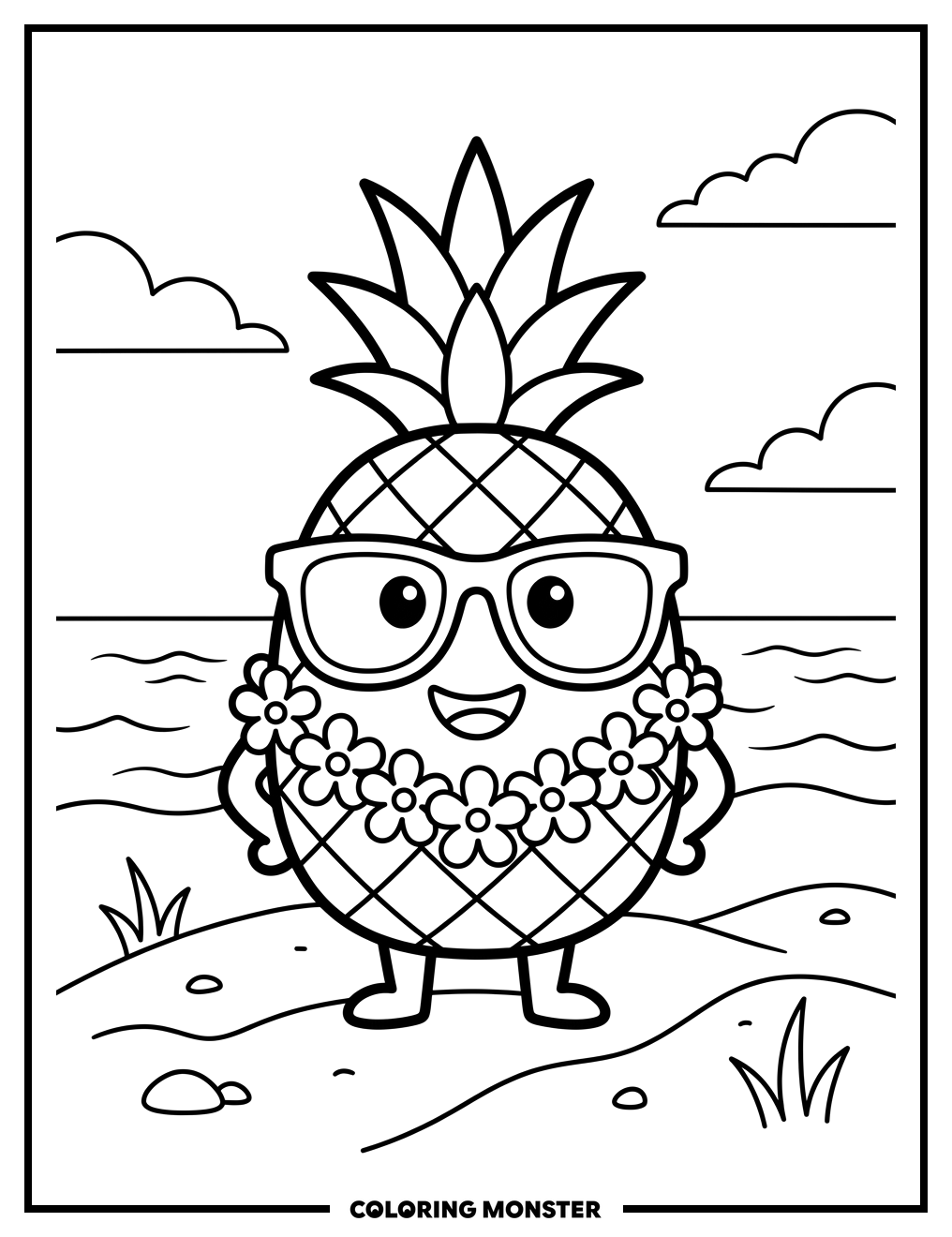 Pineapple On A Sunny Beach Coloring Page
