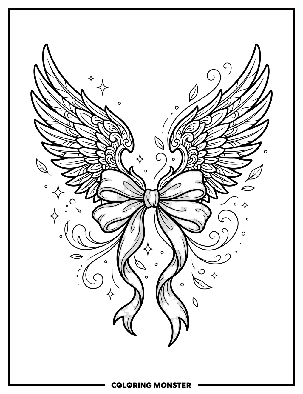 Pink Ribbon With Elegant Wings Coloring Page