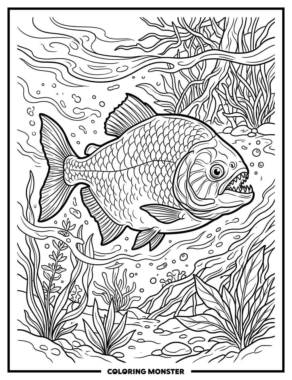 Piranha In Murky River Coloring Page