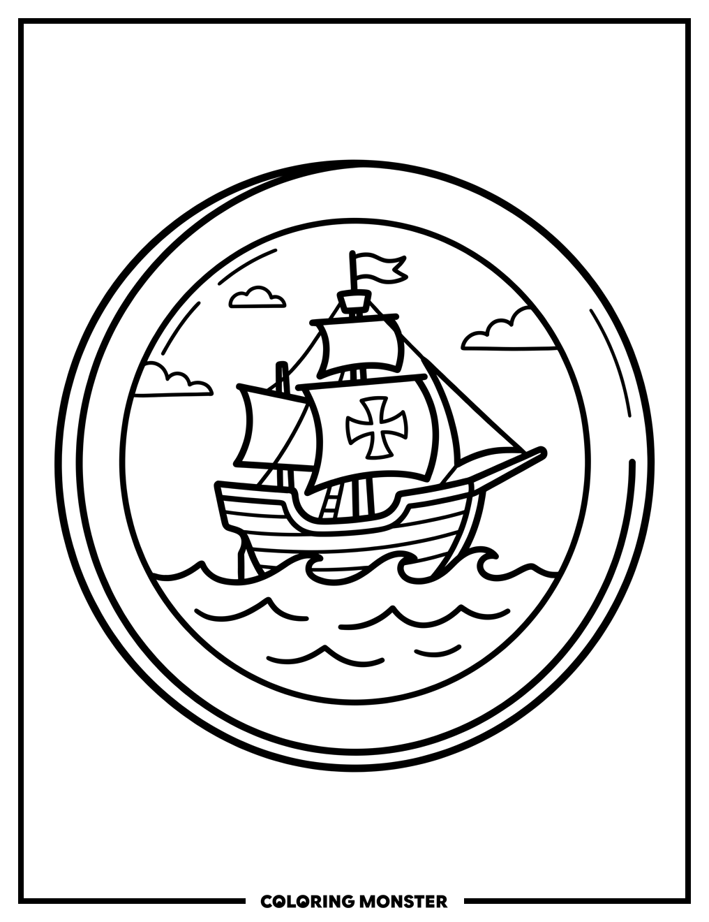 Pirate Ship Coin Coloring Page