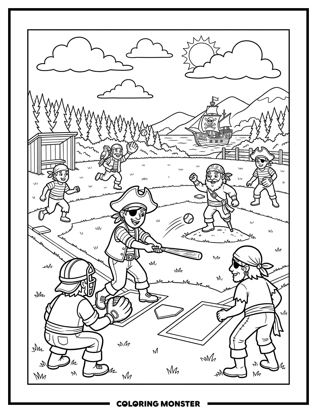 Pirates Play Baseball Under The Sun Coloring Page