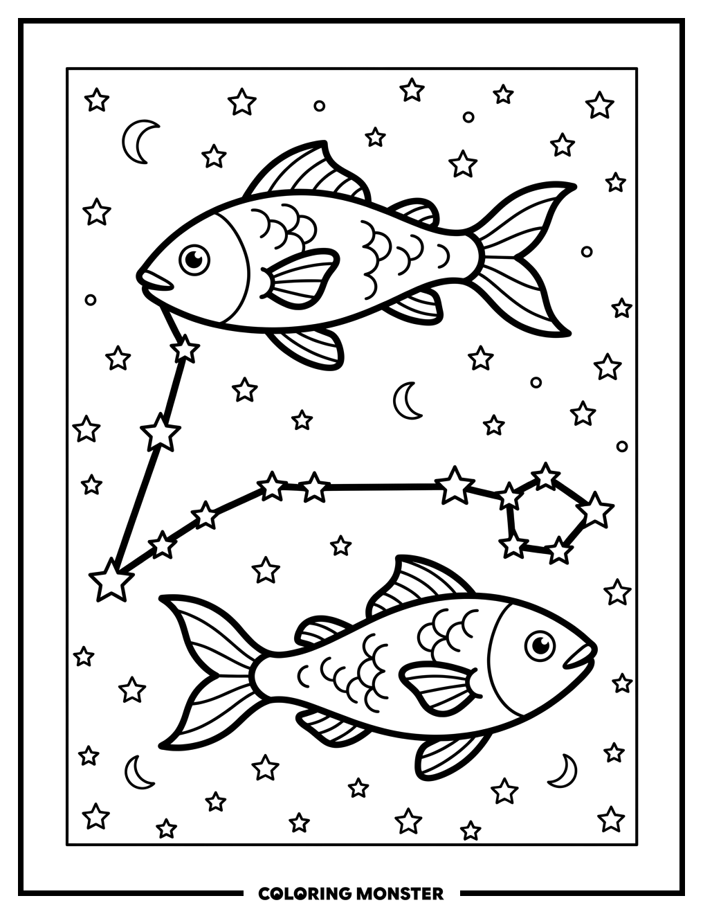 Pisces Constellation Fish Coloring Page